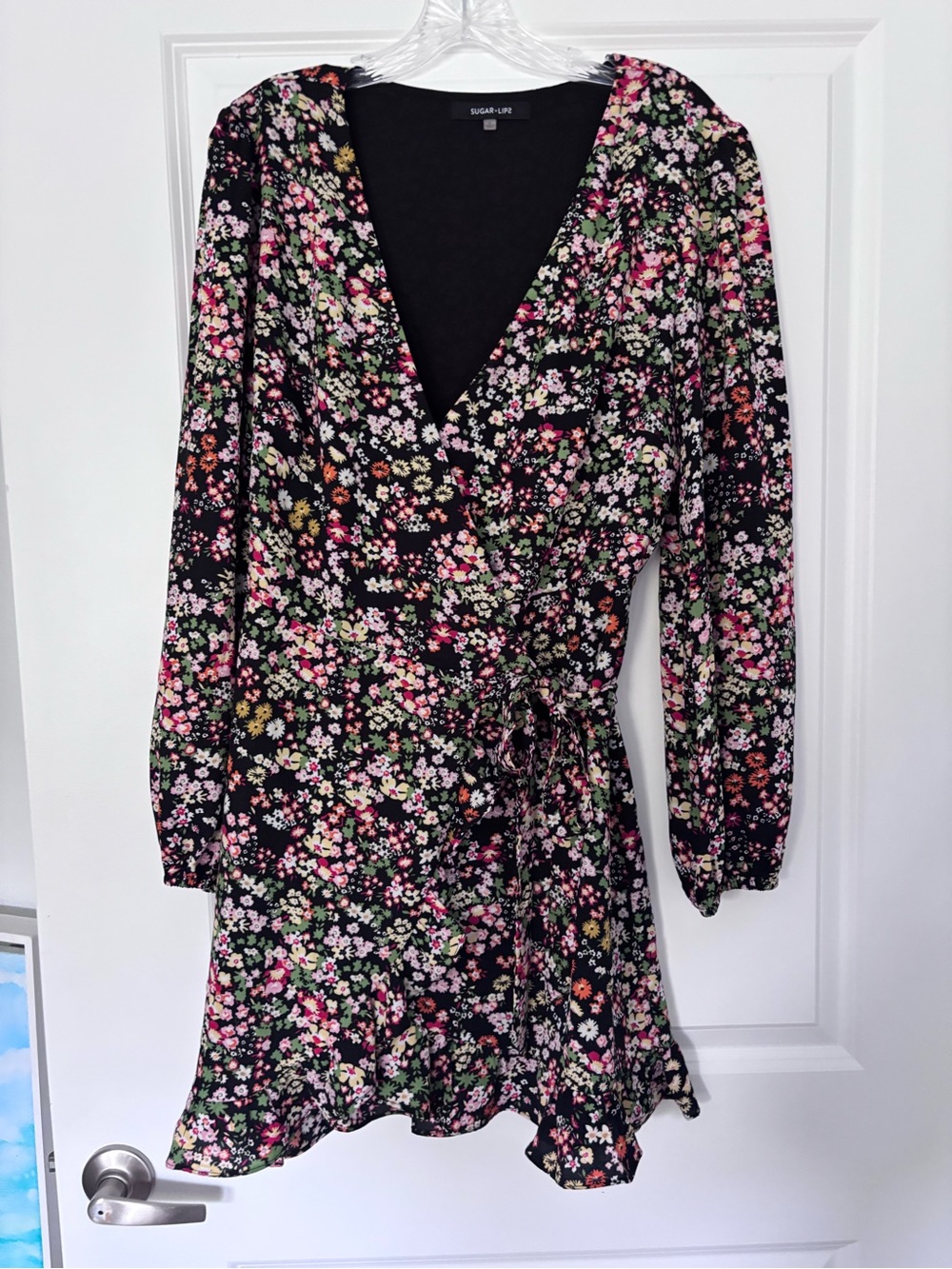 Sugarlips Black Floral Wrap Mini Dress